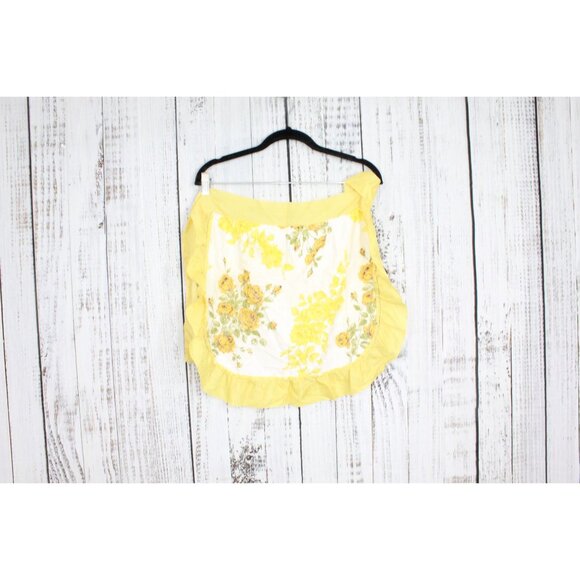 Vintage Yellow White Roses Print Half Waist Kitchen Cooking Apron Size XS-S - Picture 7 of 9